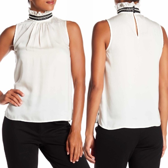 Nanette Lepore Ruffle Mock Neck Sleeveless Blouse - Picture 1 of 14